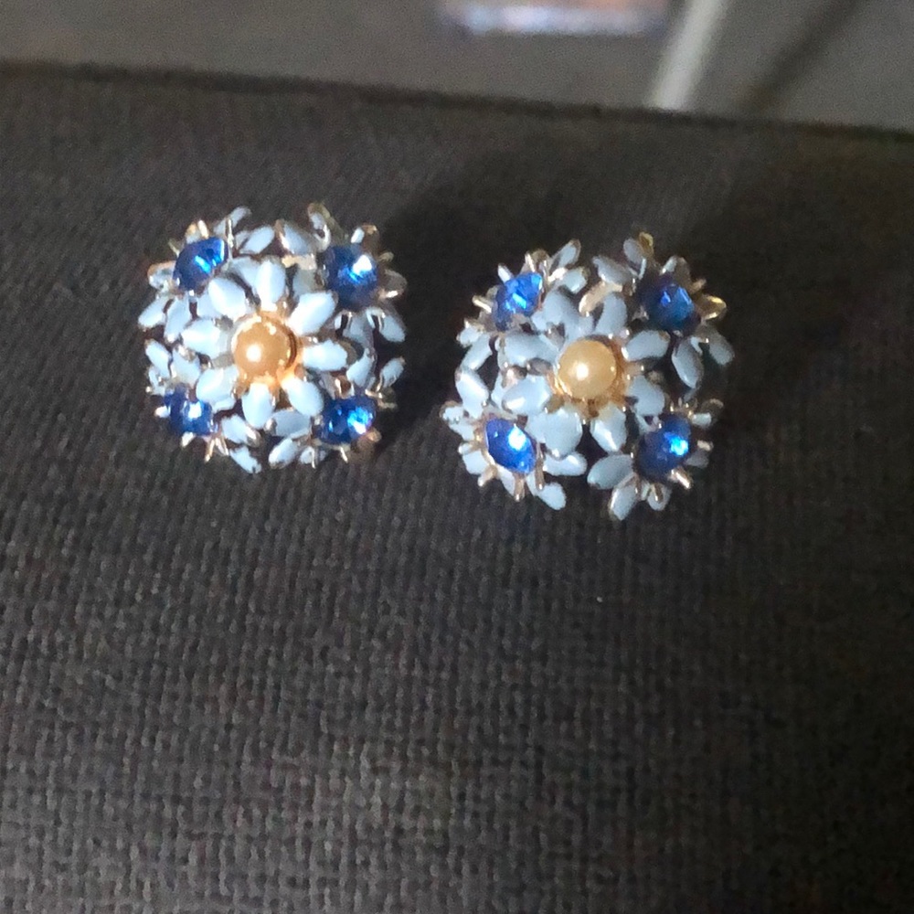 Vintage blue bouquet screw back earrings